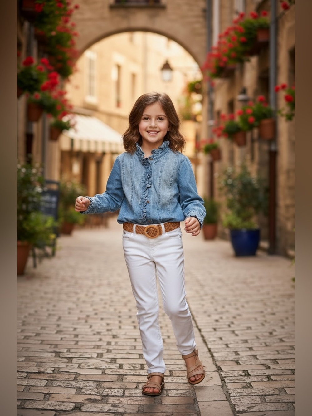 Ralph Lauren Girls' Light Blue Ruffle-Trim Denim Jacket Sz 5